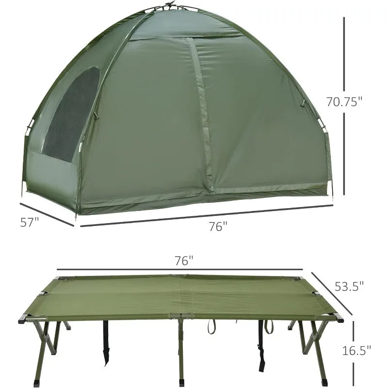 2 Person Foldable Camping Cot with Tent and Thick Air Mattress
