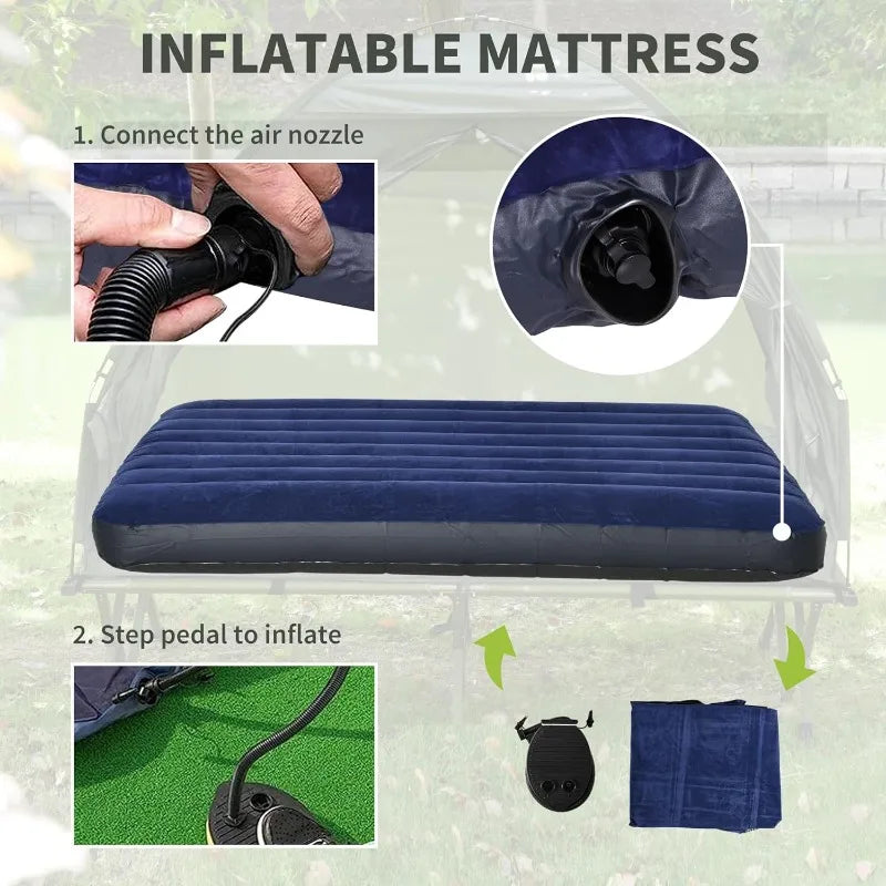 2 Person Foldable Camping Cot with Tent and Thick Air Mattress