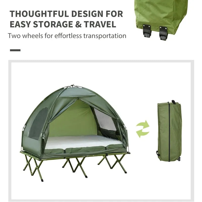 2 Person Foldable Camping Cot with Tent and Thick Air Mattress