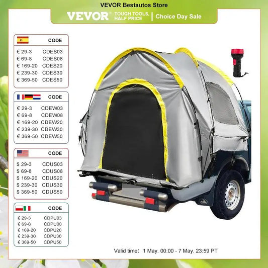 VEVOR 5-8 FT Waterproof Truck Tent for Camping Hiking