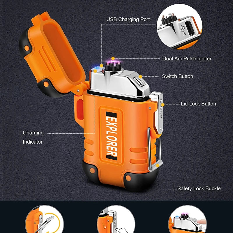 Water/Wind proof Double Arc Lighter USB Rechargeable